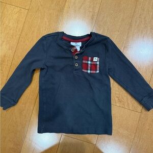 Tommy Bahama Navy Long-Sleeve Henley with Red Plaid Pocket
